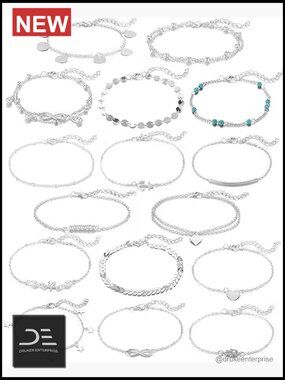 16 Pcs Anklet Set - Gold Silver Two Style Chain Beach Anklet Jewelry, Adjustable